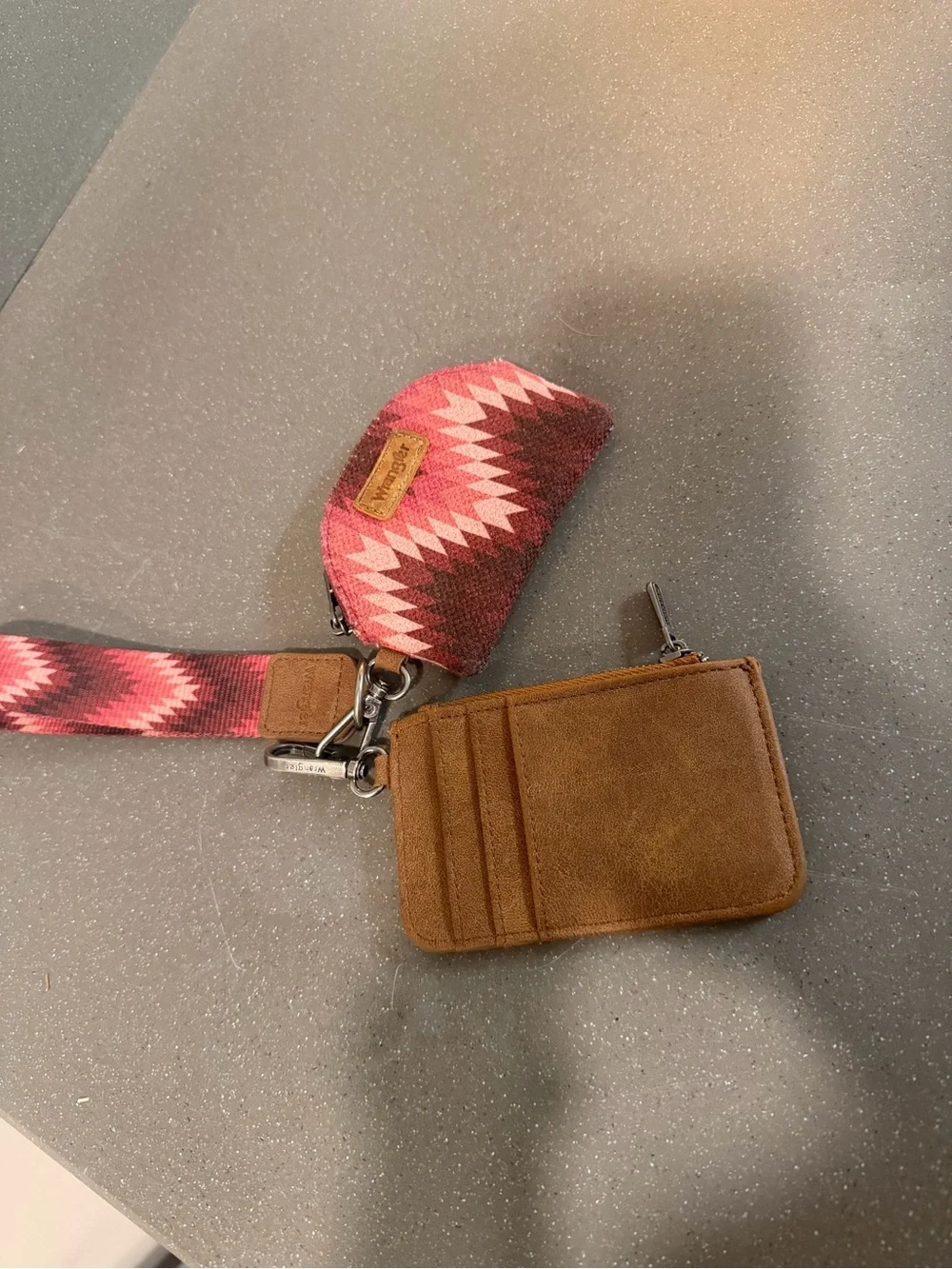Wrangler Brown Leather Card Wallet with Pink Patterned Wrist Strap